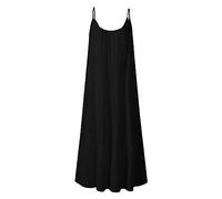 Abito da donna in pizzo con perline casual estivo canotta senza maniche lunghezza al ginocchio mini tinta unita abiti casual a maniche lunghe, Nero , XXXXL