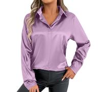 Abito da donna in raso, a maniche lunghe, casual, per vacanze, tunica top primavera basic tinta unita elegante, scuro, Viola chiaro, S