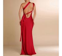 Abito da donna in raso asimmetrico, a una spalla, con schiena scoperta e allacciatura, colore albicocca, elegante per festa, cocktail, matrimonio, damigella, appuntamento romantico, autunno/inverno L,