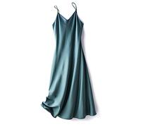 Abito Da Donna In Raso Di Seta Con Gonna Con Bretelle - Abito Estivo Sexy Con Scollo A V Sottile Ed Elegante Vestito Da Celebrità Cocktail Party Temperamento Gonna Lunga, Abito Senza Maniche Alla Mo