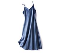 Abito Da Donna In Raso Di Seta Con Gonna Con Bretelle - Abito Estivo Sexy Con Scollo A V Sottile Ed Elegante Vestito Da Celebrità Party Cocktail Party Temperamento Gonna Lunga, Abito Senza Maniche A