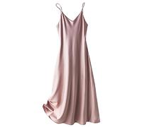 Abito Da Donna In Raso Di Seta Con Gonna Con Bretelle - Estivo Sexy Con Scollo A V Sottile Ed Elegante Vestito Da Celebrità Cocktail Party Temperamento Gonna Lunga, Senza Maniche Alla Moda