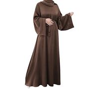 Abito da donna in raso solido con maniche vescovo, abito lungo mediorientale, vestito musulmano, Kaffe02, XL