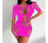 Abito da Donna in Rete Elasticizzato Manica Corta Nero(Rose red)