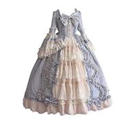 Abito da donna in rococò, stile medievale, gotico, cosplay, abito lungo, retrò, per Halloween, carnevale, feste, da donna, con volant, abito da sera vittoriano, a vita alta, Blu, L