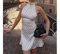 Abito da donna in stile boho elegante, con tessuto a pois, senza schienale, con laccio anteriore, versatile per vacanze, appuntamenti, ritorno a scuola, feste, adatto per primavera/estate L,M,S,XL,XXL