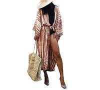 Abito da donna in stile caftano da spiaggia con kimono allentato e lungo bikini copricostume da bagno, Rosso ruggine., Taglia unica