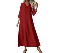 Abito da donna in stile caftano lungo e fluido da spiaggia, abito da donna, elegante e chic, di grandi dimensioni, abito con scollo a V, manica a 3/4, abiti in cotone e lino, protezione solare per