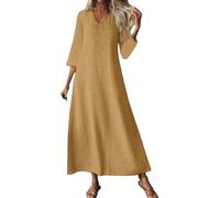 Abito da donna in stile caftano lungo e fluido da spiaggia, abito da donna, elegante e chic, di grandi dimensioni, abito con scollo a V, manica a 3/4, abiti in cotone e lino, protezione solare per