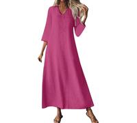 Abito da donna in stile caftano lungo e fluido da spiaggia, abito da donna, elegante e chic, di grandi dimensioni, abito con scollo a V, manica a 3/4, abiti in cotone e lino, protezione solare per