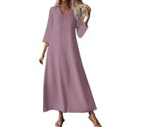 Abito da donna in stile caftano lungo e fluido da spiaggia, abito da donna, elegante e chic, di grandi dimensioni, abito con scollo a V, manica a 3/4, abiti in cotone e lino, protezione solare per