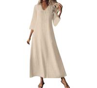 Abito da donna in stile caftano lungo e fluido da spiaggia, abito da donna, elegante e chic, di grandi dimensioni, abito con scollo a V, manica a 3/4, abiti in cotone e lino, protezione solare per