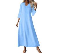Abito da donna in stile caftano lungo e fluido da spiaggia, abito da donna, elegante e chic, di grandi dimensioni, abito con scollo a V, manica a 3/4, abiti in cotone e lino, protezione solare per