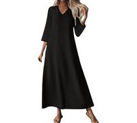 Abito da donna in stile caftano lungo e fluido da spiaggia, abito da donna, elegante e chic, di grandi dimensioni, abito con scollo a V, manica a 3/4, abiti in cotone e lino, protezione solare per