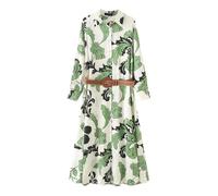 Abito da donna in stile casual slim con colletto a ribalta maniche lunghe con cintura stampata stile camicia, EN8, S