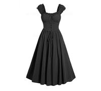 Abito da Donna in Stile Palazzo Vintage Tinta Unita Abito Medievale Gotico Con Coulisse Manica Corta Collo Quadrato Abito da Sera Lungo Per Festa Cocktail Costumi Rinascimentale Cosplay Club Party
