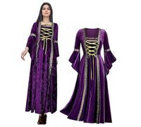 Abito da donna in stile retrò medievale con maniche a tromba, abito medievale vittoriano in velluto verde, abito irlandese rinascimentale, carnevale, festa di Halloween, Viola, S