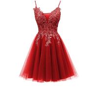 Abito da donna in tulle, da damigella d'onore, da sera, da ballo, con pieghe, abito da cocktail taglie forti, Rosso, 60 Più