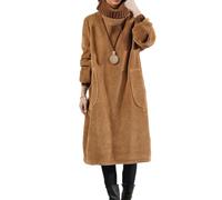 Abito da donna in velluto a coste, invernale, spesso, a maniche lunghe, collo alto, caldo, taglie forti, abito lungo con tasche, Caff, 4XL