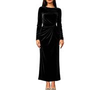 Abito da donna in velluto nero elegante aderente abiti midi a maniche | Abito da donna medievale con scollo quadrato, maniche a campana, stile sirena, formale, da sera, cocktail, feste, gotico