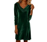 Abito da donna in velluto per taglie forti, abito midi a maniche lunghe, abito da damigella d'onore, abito da sera con colletto svasato in vita, elegante e modesto abito avvolgente al ginocchio