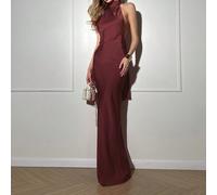 Abito da donna invernale in raso con schiena scoperta, colore rosso vino, elegante e alla moda, adatto per San Valentino, appuntamenti, raduni, feste, viaggi, vacanze, spiaggia e altro ancora L,M,S,XS