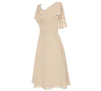Abito da donna, linea A, maniche a farfalla, abito da sera, slim fit, elegante, da sera, per matrimonio, in chiffon, da sposa, da donna, beige., XXL