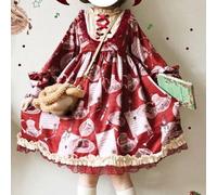 Abito Da Donna Lolita Con Rouches Dolce A Maniche Lunghe Midi Giapponese Retro