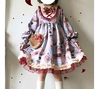 Abito Da Donna Lolita Con Rouches Dolce A Maniche Lunghe Midi Giapponese Retro