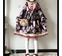 Abito Da Donna Lolita Con Rouches Dolce A Maniche Lunghe Midi Giapponese Retro