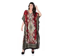 Abito da donna lungo con stampa kaftano kimono tunica taglie forti maxi abito da notte completo copertura plus size perfetto per abbigliamento da spiaggia o da notte - Rosso - Taglia Unica