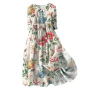 Abito da Donna, Lungo, Elegante, per Il Tempo Libero, Estivo, Lunghezza al Ginocchio, a Mezza Manica, in Mussola, Romantico, Stile, Leggero e Traspirante, Colore: Rosso, L