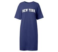 Abito da donna lungo estivo chic ed elegante abiti alla moda e confortevoli con New York Alfabeto stampato, abito a maniche corte larghi e casual, traspirante e fluida per passeggiate all'aperto, blu