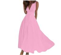 Abito da donna, lungo, estivo, per feste, maxi abito da sera, elegante, con scollo a V, per il tempo libero, per feste, da ballo, romantico, da sera, a tunica, Colore: rosa., m