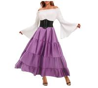 Abito da donna Medievale con spalle scoperte, abito da ballo da donna, taglia grande, a maniche lunghe, taglio ampio, stile vintage, rinascimentale, cortile vittoriano, Steampunk, cosplay, chic