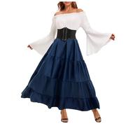 Abito da donna Medievale con spalle scoperte, abito da ballo da donna, taglia grande, a maniche lunghe, taglio ampio, stile vintage, rinascimentale, cortile vittoriano, Steampunk, cosplay, chic