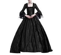 Abito da donna medievale gotico, abiti da regina vittoriana, donne in pizzo raso, maniche a tromba, lunghezza pavimento retrò, abito da principessa rinascimentale, abito da sera legato in vita maxi
