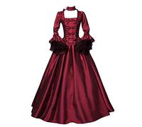 Abito da donna medievale gotico, abiti da regina vittoriana, donne in pizzo raso, maniche a tromba, lunghezza pavimento retrò, abito da principessa rinascimentale, abito da sera legato in vita maxi