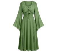 Abito da donna medievale vintage in chiffon con lacci a campana svasato a maniche lunghe prendisole vita impero abito midi fluido rinascimentale casual cottagecore abiti da festa Halloween Cosplay
