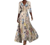 Abito da donna Mi Lungo Fluido Scollo a V - Abiti larghi chic ed eleganti | Abito Scollo a V Manica Lunga Stampati Moda Con Modello Casual Oversize Fluido Drappeggiato Portafoglio Empire Dress