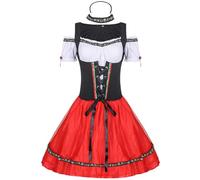 Abito da donna Midi Dirndl, moderno, stile Oktoberfest, con spago, costume tradizionale bavarese, con grembiule Dirndl, camicetta Dirndl, per ragazze e cosplay, 2 rosso., XXL