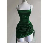 Abito da donna minimalista con spalline a spaghetti, arricciato e con scollo basso L,M,S,XL,XSColore unicoTessuto in maglia