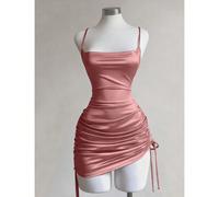 Abito da donna minimalista con spalline a spaghetti, arricciato e con scollo basso L,M,S,XL,XSColore unicoTessuto in maglia