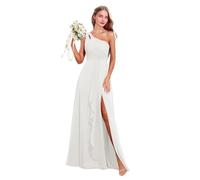 Abito da donna monospalla da damigella d'onore in chiffon lungo plissettato abito da sposa abito da ospite una linea formale abiti da sera con spacco, avorio, 48