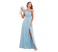 Abito da donna monospalla da damigella d'onore in chiffon lungo plissettato abito da sposa abito da ospite una linea formale abiti da sera con spacco, blu cielo, 40