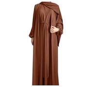 Abito da donna musulmana, 2 pezzi, da donna musulmana, chic ed elegante, con abito lungo, senza maniche, e cardigan lungo, tinta unita, set Abaya e Kimono con cintura