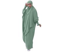 Abito da donna musulmano in due pezzi, abito da preghiera musulmano, tinta unita, vestito Jilbab 2 pezzi, maniche lunghe, caftano, lunghezza intera hijab, abito lungo khimar e gonne per preghiere ed