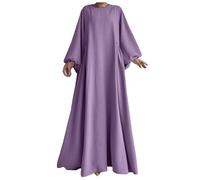 Abito da donna musulmano manica lunga girocollo sciolto temperamento allentato abiti da preghiera abito giuramento sciolto elegante abito, Lilla, L