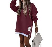 Abito da donna oversize in felpa, casual, girocollo, a maniche lunghe, con cerniera, spacchi laterali, comodo, vestibilità ampia, mini abito alla moda, abbigliamento quotidiano