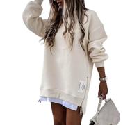Abito da donna oversize in felpa, casual, girocollo, a maniche lunghe, con cerniera, spacchi laterali, comodo, vestibilità ampia, mini abito alla moda, abbigliamento quotidiano